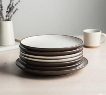 Sundabest 1198 6pcs of White-black Large Stylish Stoneware Dinner Plates 10.5 inch